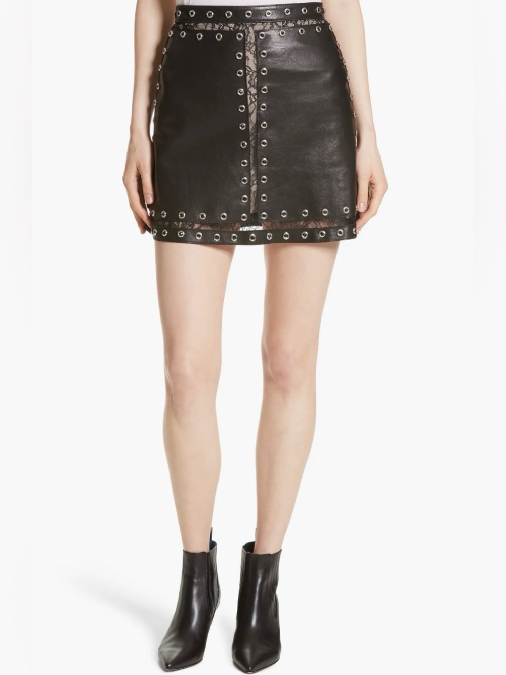 Alice + Olivia Leather and Lace Skirt